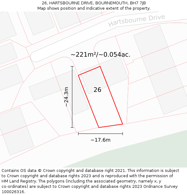 26, HARTSBOURNE DRIVE, BOURNEMOUTH, BH7 7JB: Plot and title map