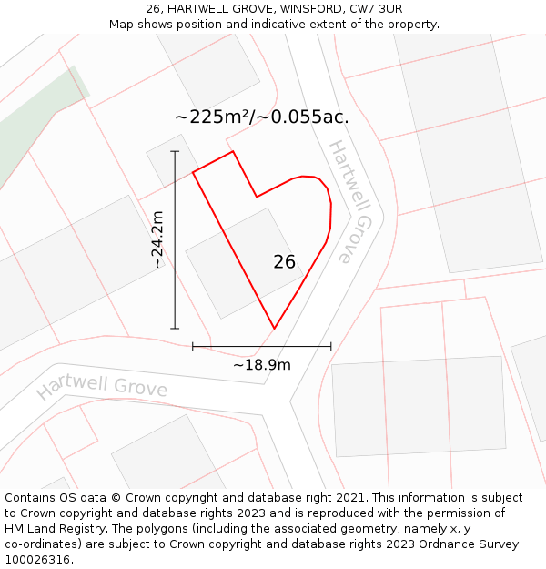 26, HARTWELL GROVE, WINSFORD, CW7 3UR: Plot and title map