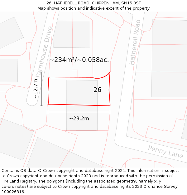 26, HATHERELL ROAD, CHIPPENHAM, SN15 3ST: Plot and title map