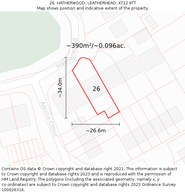 26, HATHERWOOD, LEATHERHEAD, KT22 8TT: Plot and title map