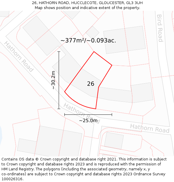 26, HATHORN ROAD, HUCCLECOTE, GLOUCESTER, GL3 3UH: Plot and title map