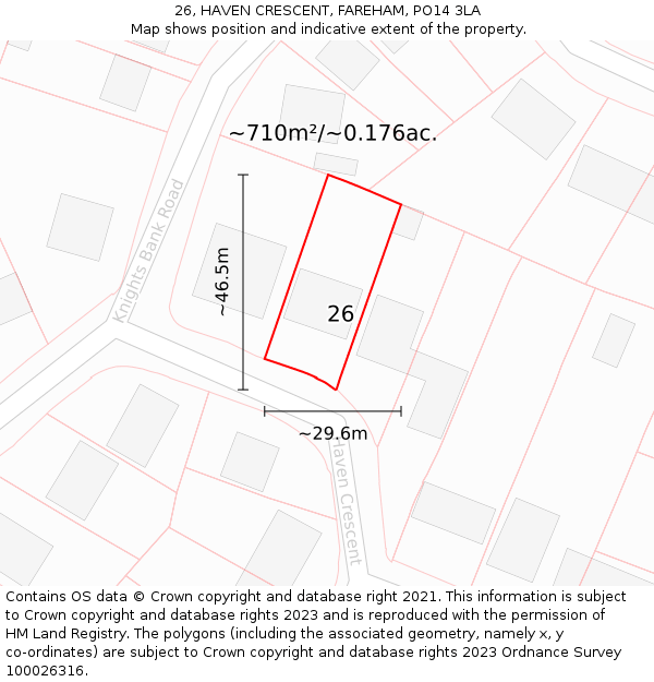 26, HAVEN CRESCENT, FAREHAM, PO14 3LA: Plot and title map