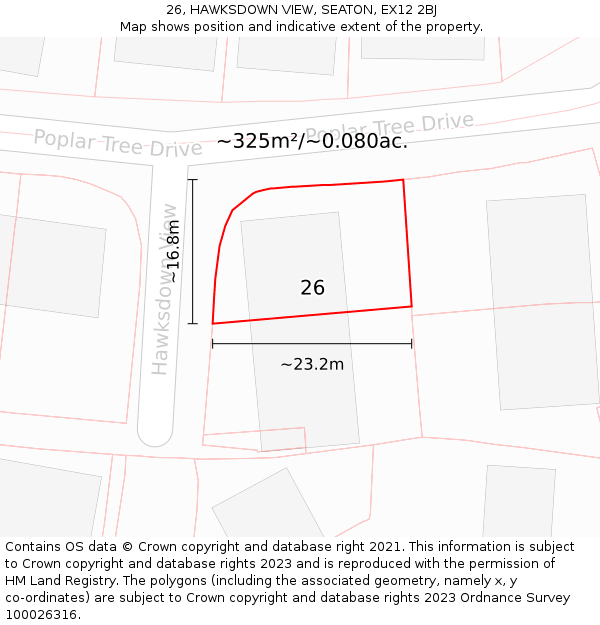 26, HAWKSDOWN VIEW, SEATON, EX12 2BJ: Plot and title map