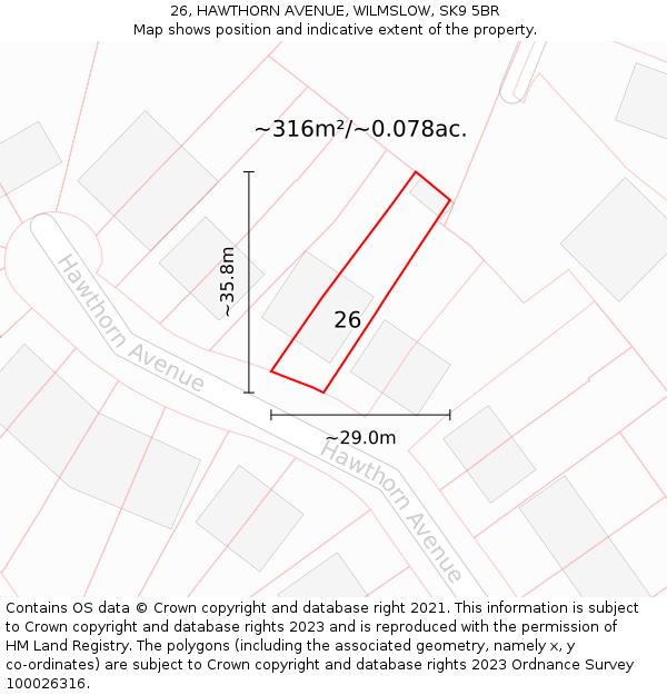 26, HAWTHORN AVENUE, WILMSLOW, SK9 5BR: Plot and title map