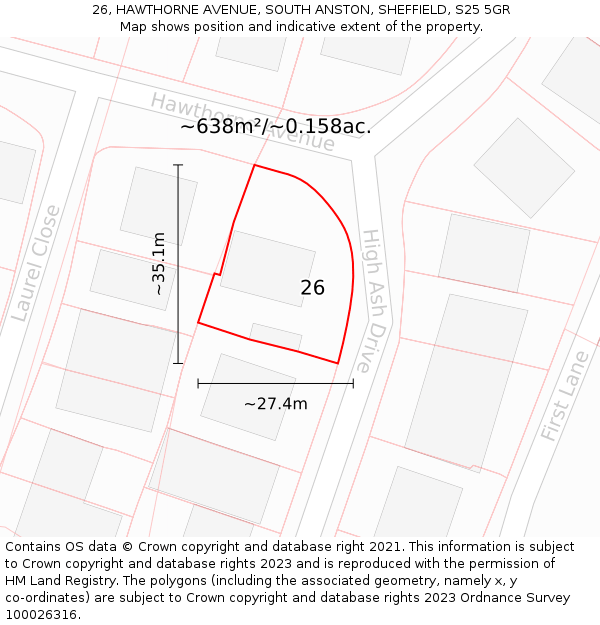 26, HAWTHORNE AVENUE, SOUTH ANSTON, SHEFFIELD, S25 5GR: Plot and title map