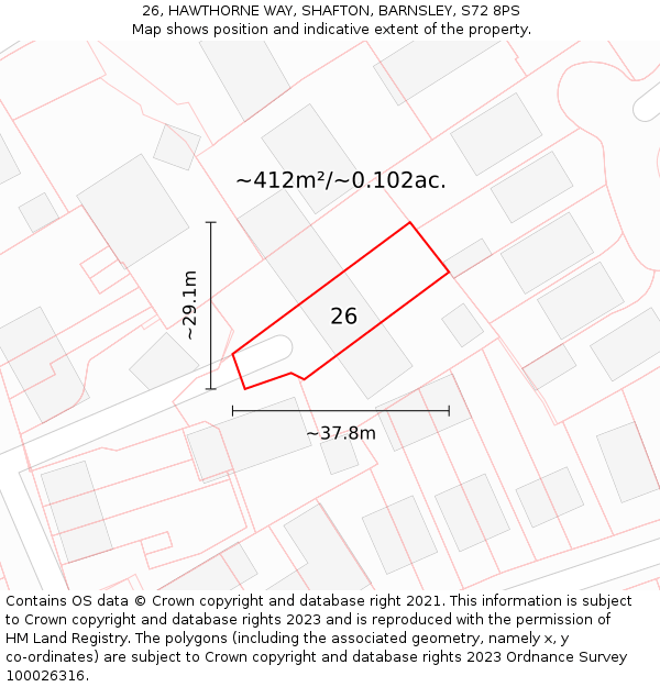 26, HAWTHORNE WAY, SHAFTON, BARNSLEY, S72 8PS: Plot and title map