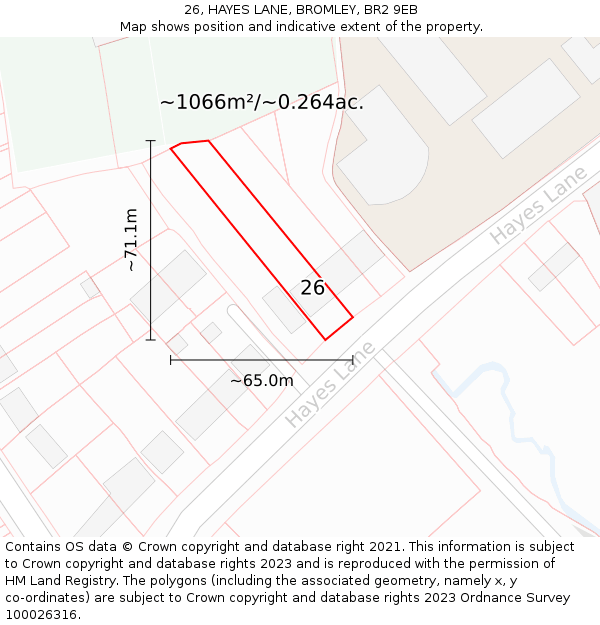 26, HAYES LANE, BROMLEY, BR2 9EB: Plot and title map