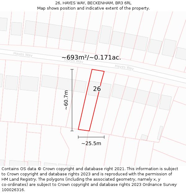 26, HAYES WAY, BECKENHAM, BR3 6RL: Plot and title map