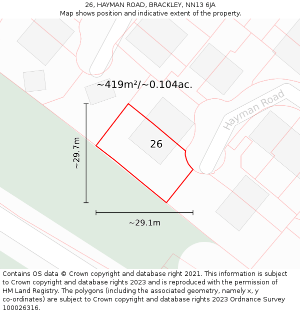 26, HAYMAN ROAD, BRACKLEY, NN13 6JA: Plot and title map