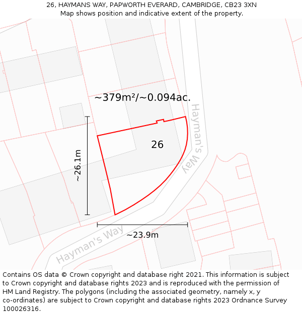26, HAYMANS WAY, PAPWORTH EVERARD, CAMBRIDGE, CB23 3XN: Plot and title map