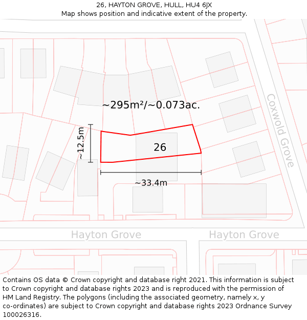 26, HAYTON GROVE, HULL, HU4 6JX: Plot and title map