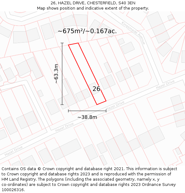 26, HAZEL DRIVE, CHESTERFIELD, S40 3EN: Plot and title map