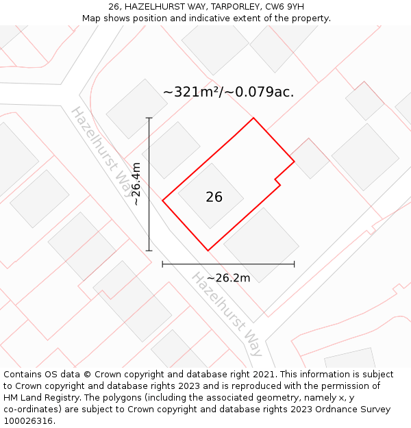 26, HAZELHURST WAY, TARPORLEY, CW6 9YH: Plot and title map