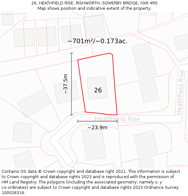 26, HEATHFIELD RISE, RISHWORTH, SOWERBY BRIDGE, HX6 4RS: Plot and title map