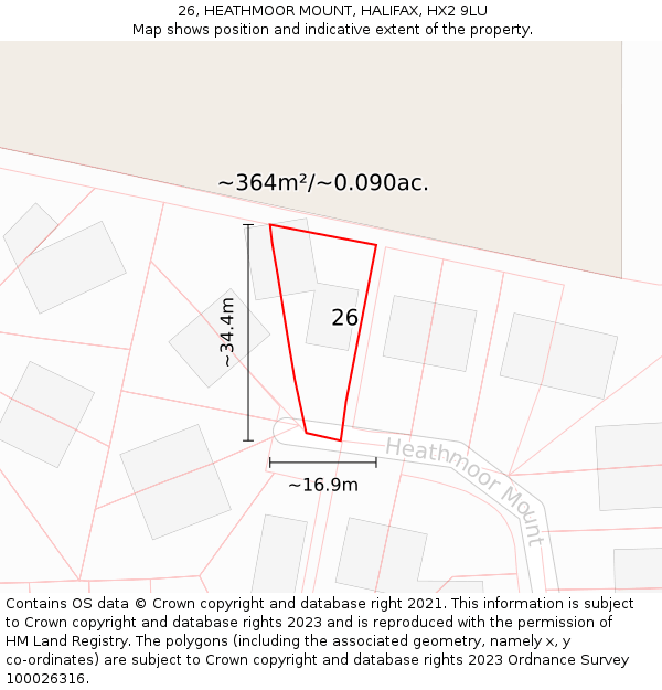 26, HEATHMOOR MOUNT, HALIFAX, HX2 9LU: Plot and title map