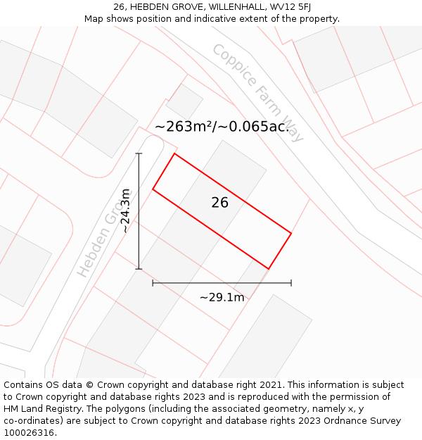26, HEBDEN GROVE, WILLENHALL, WV12 5FJ: Plot and title map