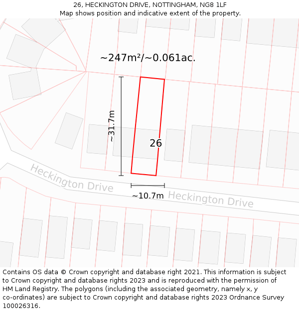 26, HECKINGTON DRIVE, NOTTINGHAM, NG8 1LF: Plot and title map
