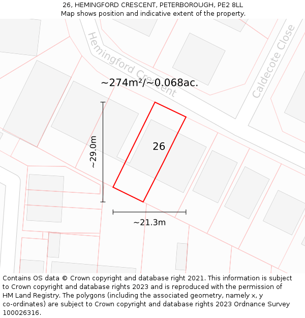 26, HEMINGFORD CRESCENT, PETERBOROUGH, PE2 8LL: Plot and title map