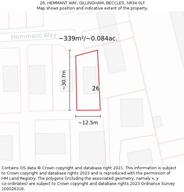 26, HEMMANT WAY, GILLINGHAM, BECCLES, NR34 0LF: Plot and title map