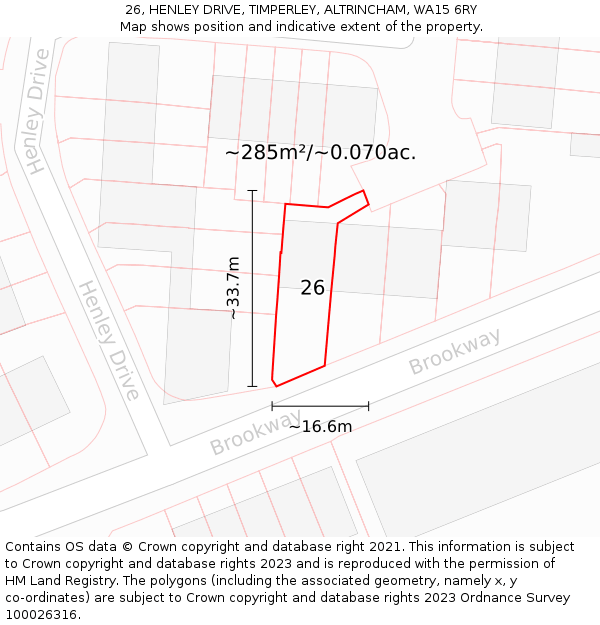 26, HENLEY DRIVE, TIMPERLEY, ALTRINCHAM, WA15 6RY: Plot and title map