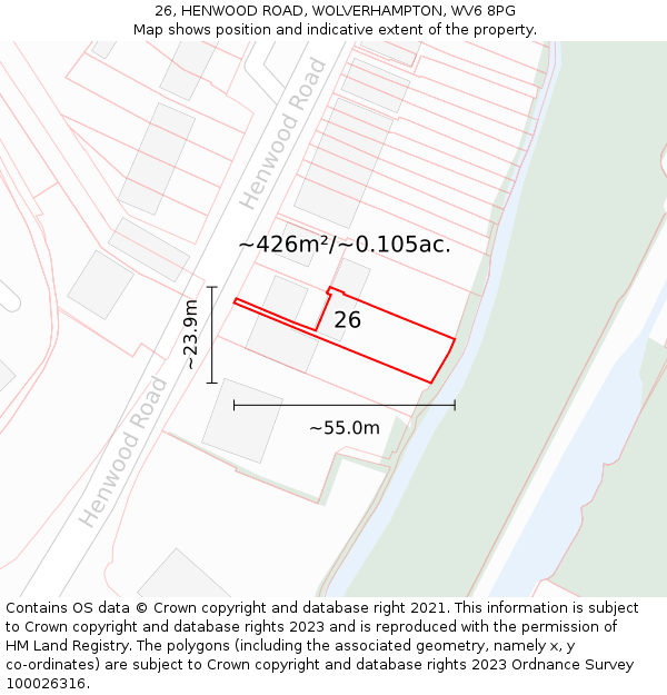 26, HENWOOD ROAD, WOLVERHAMPTON, WV6 8PG: Plot and title map