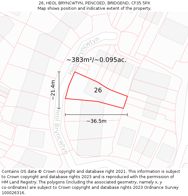 26, HEOL BRYNCWTYN, PENCOED, BRIDGEND, CF35 5PX: Plot and title map