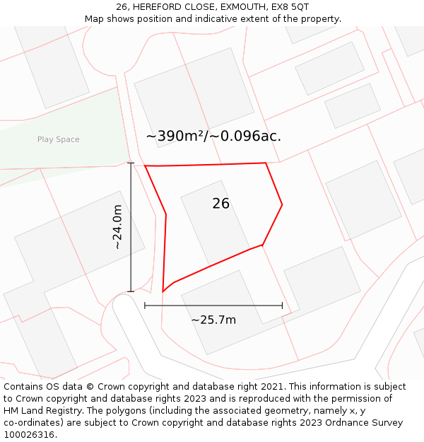 26, HEREFORD CLOSE, EXMOUTH, EX8 5QT: Plot and title map