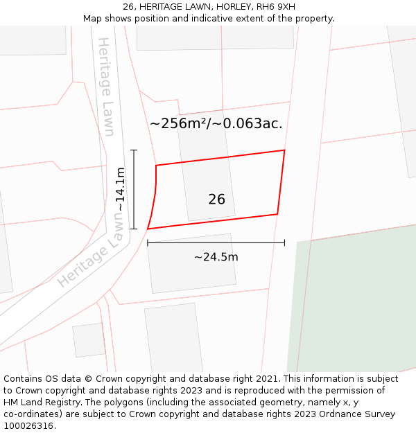 26, HERITAGE LAWN, HORLEY, RH6 9XH: Plot and title map