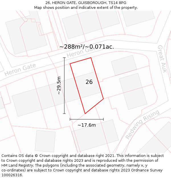 26, HERON GATE, GUISBOROUGH, TS14 8PG: Plot and title map