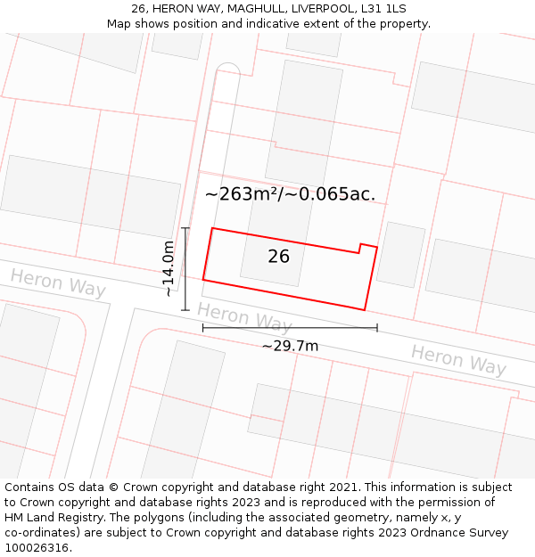 26, HERON WAY, MAGHULL, LIVERPOOL, L31 1LS: Plot and title map