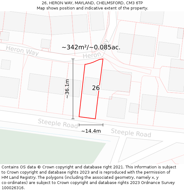 26, HERON WAY, MAYLAND, CHELMSFORD, CM3 6TP: Plot and title map