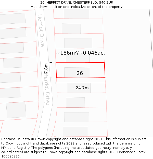 26, HERRIOT DRIVE, CHESTERFIELD, S40 2UR: Plot and title map