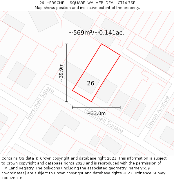 26, HERSCHELL SQUARE, WALMER, DEAL, CT14 7SF: Plot and title map