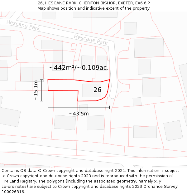 26, HESCANE PARK, CHERITON BISHOP, EXETER, EX6 6JP: Plot and title map