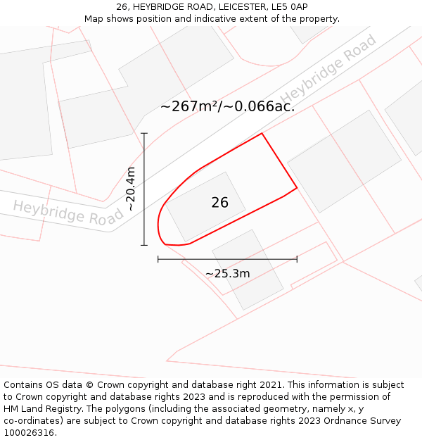 26, HEYBRIDGE ROAD, LEICESTER, LE5 0AP: Plot and title map