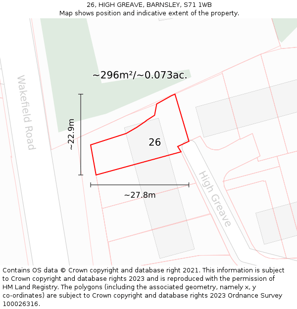26, HIGH GREAVE, BARNSLEY, S71 1WB: Plot and title map