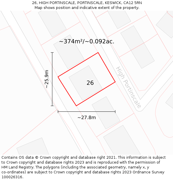 26, HIGH PORTINSCALE, PORTINSCALE, KESWICK, CA12 5RN: Plot and title map