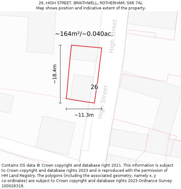 26, HIGH STREET, BRAITHWELL, ROTHERHAM, S66 7AL: Plot and title map