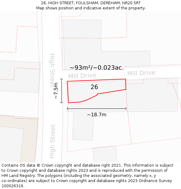 26, HIGH STREET, FOULSHAM, DEREHAM, NR20 5RT: Plot and title map