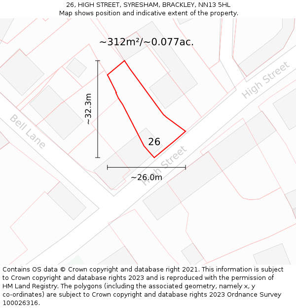 26, HIGH STREET, SYRESHAM, BRACKLEY, NN13 5HL: Plot and title map