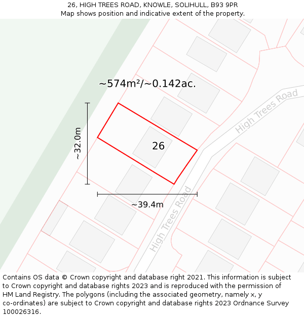 26, HIGH TREES ROAD, KNOWLE, SOLIHULL, B93 9PR: Plot and title map