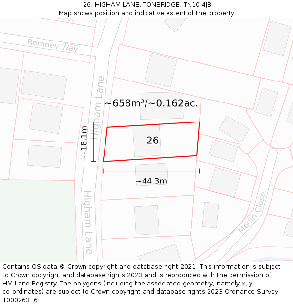 26, HIGHAM LANE, TONBRIDGE, TN10 4JB: Plot and title map