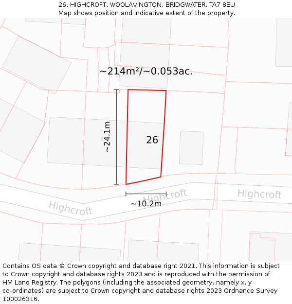 26, HIGHCROFT, WOOLAVINGTON, BRIDGWATER, TA7 8EU: Plot and title map