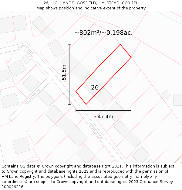 26, HIGHLANDS, GOSFIELD, HALSTEAD, CO9 1PH: Plot and title map