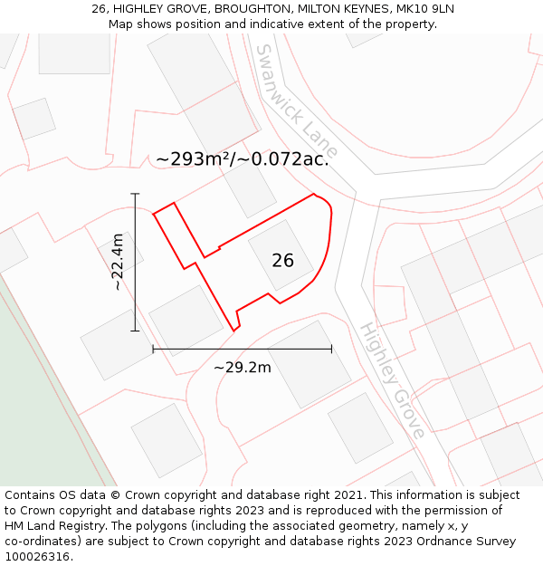 26, HIGHLEY GROVE, BROUGHTON, MILTON KEYNES, MK10 9LN: Plot and title map