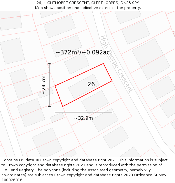 26, HIGHTHORPE CRESCENT, CLEETHORPES, DN35 9PY: Plot and title map
