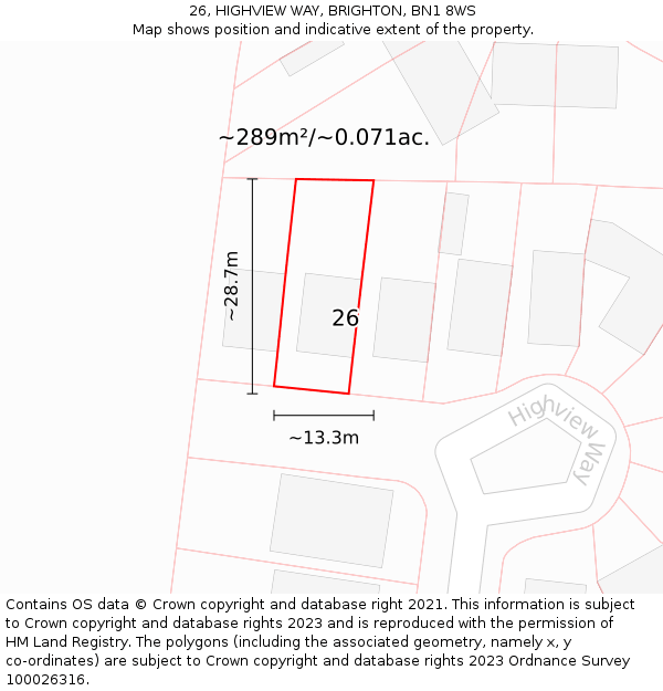26, HIGHVIEW WAY, BRIGHTON, BN1 8WS: Plot and title map