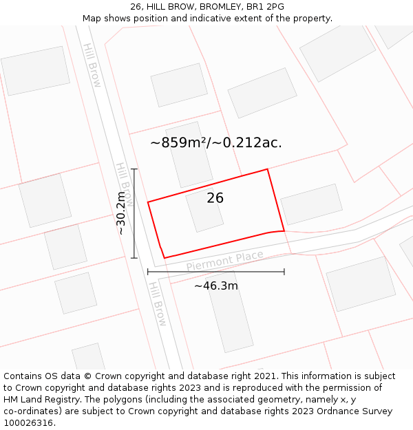 26, HILL BROW, BROMLEY, BR1 2PG: Plot and title map