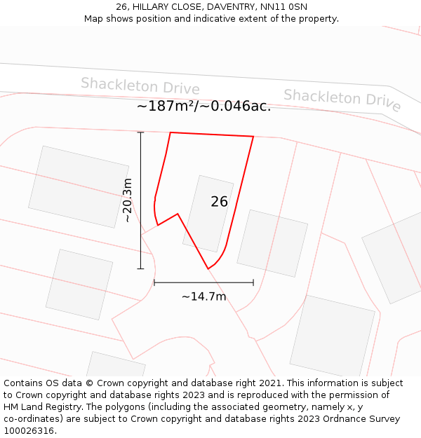 26, HILLARY CLOSE, DAVENTRY, NN11 0SN: Plot and title map