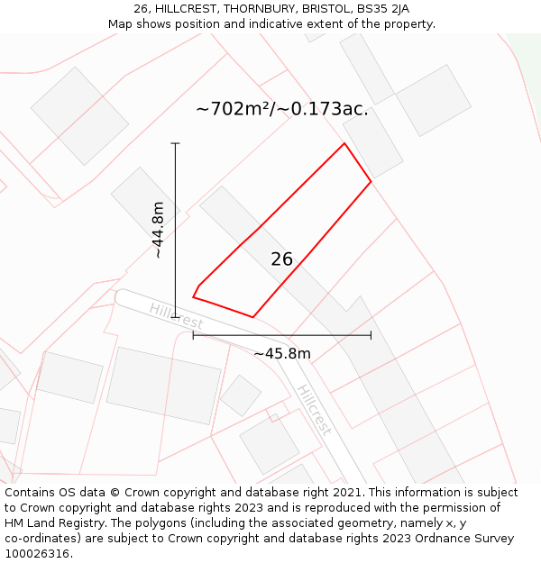 26, HILLCREST, THORNBURY, BRISTOL, BS35 2JA: Plot and title map